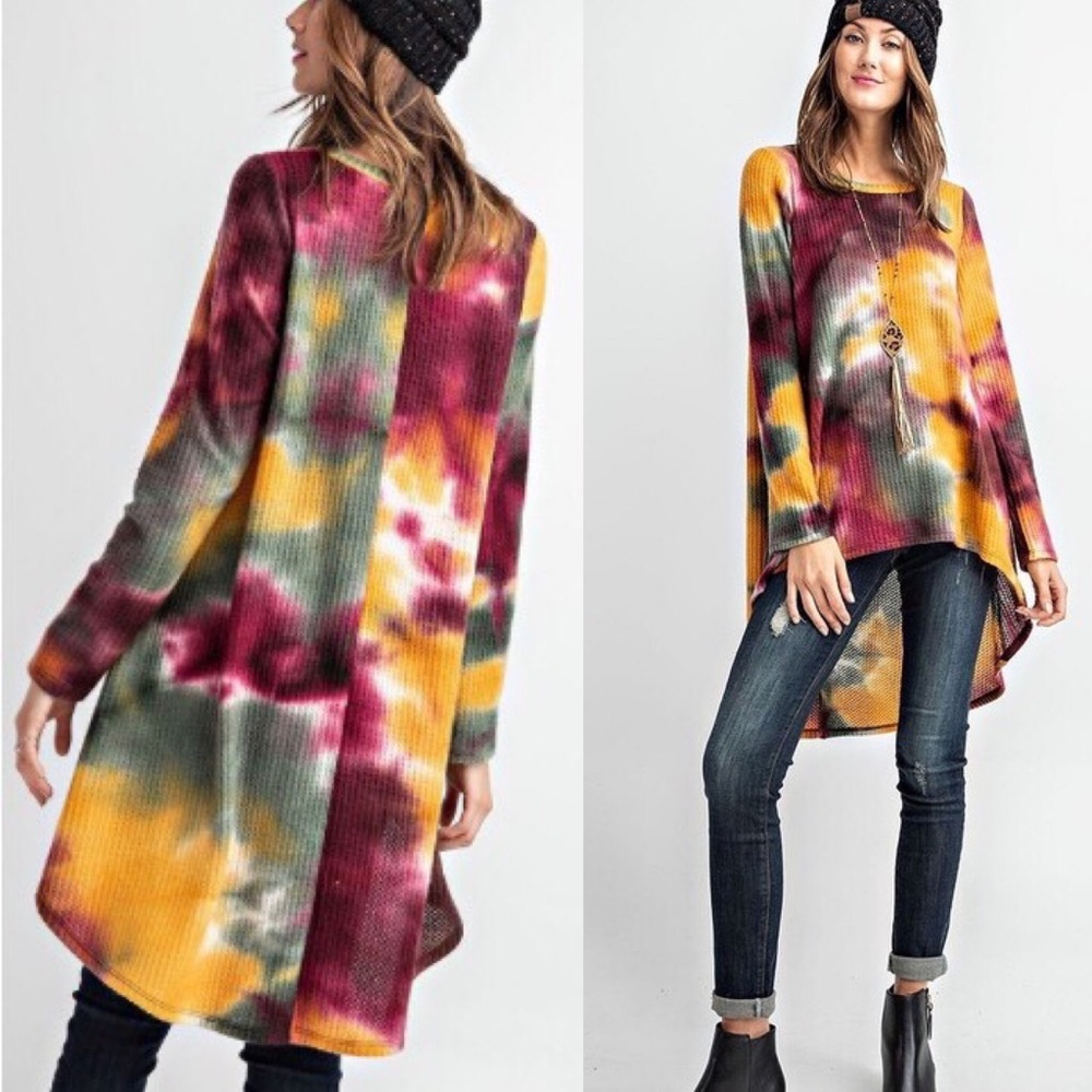 NWT Boutique Tie Dye Waffle Hi-Lo Knit Top S - 3XL - Picture 4 of 7